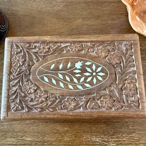 Handcrafted Wooden Box with Floral Design
